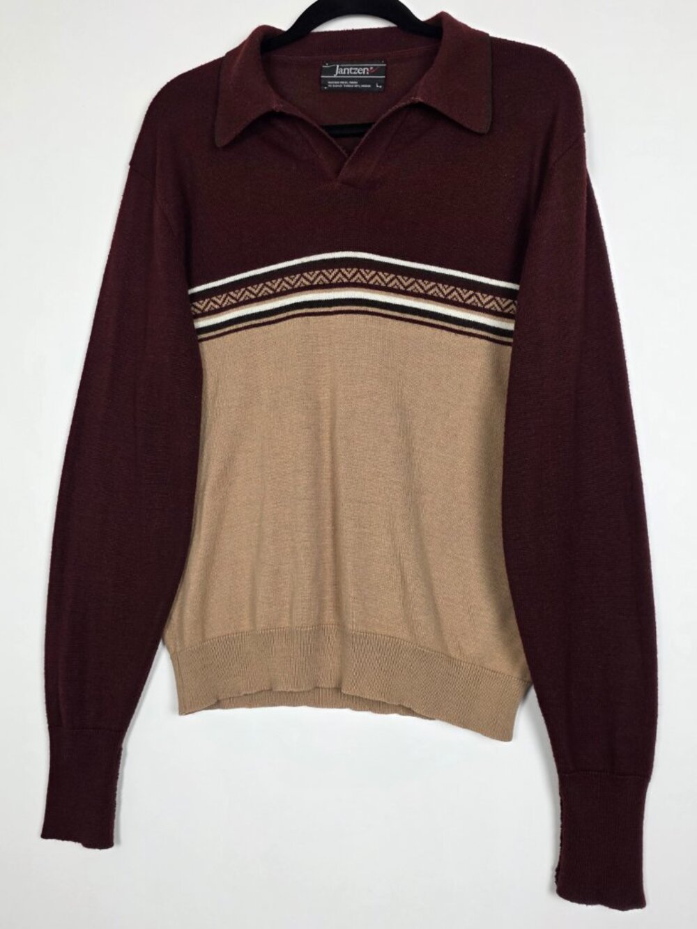 Vintage 70s Jantzen Knit Earth Tones Mens Large Long Sleeve Pullover Sweater